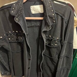 Zara oversized loose fit Black Denim Jacket with studs size S